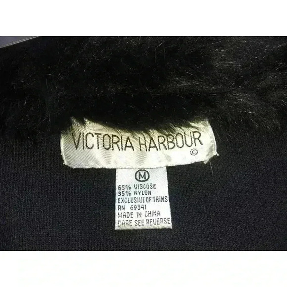 Victoria Harbour Women's Cardigan Sweater Black Floral Applique Faux Fur M - Picture 6 of 8